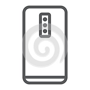 Smartphone with three camera line icon, technology and communication, mobile phone sign, vector graphics, a linear