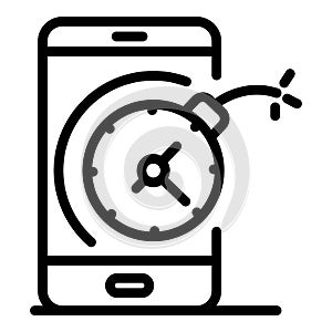 Smartphone and time bomb icon, outline style