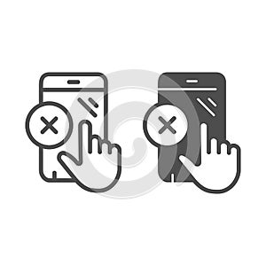 Smartphone touchscreen nonworking line and solid icon, pcrepair concept, touchscreen vector sign on white background