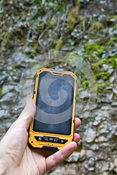 smartphone tracking travel on mountain trails.