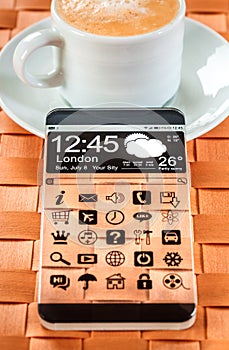 Smartphone with a transparent display.