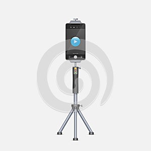 Smartphone on tripod. Cellphone ready for taking selfie, shoot video content for blogger or vlogger