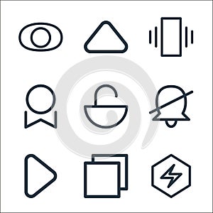 smartphone ui ux part line icons. linear set. quality vector line set such as security, dual, right, silent, unlock, aproval,