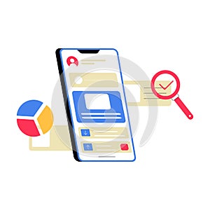 Smartphone Displaying User Interface With Graph And Magnifying Glass In Flat Vector Illustration About Data Analysis