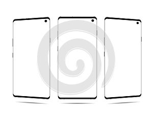 Smartphone vector with blank screen, front view, It located obliquely, turn on the diagonal, isolated on white background