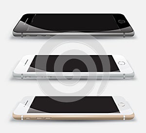 Smartphone vector 3D mockup realistic set.