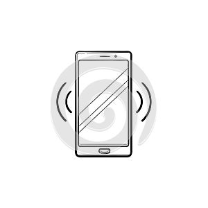 Smartphone vibrating hand drawn outline doodle icon.