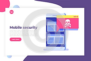 Smartphone virus malware trojan notification or alert. Hacker attack vector concept