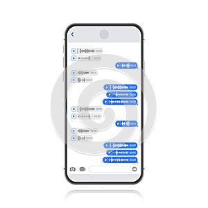 Smartphone with voice chat chat screen. Sms bubble template for creating dialogs. Modern vector illustration flat style
