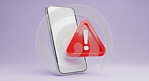 Smartphone warning sign alert digital device notification error problem security threat concept