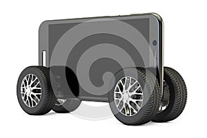 Smartphone on wheels, 3D rendering