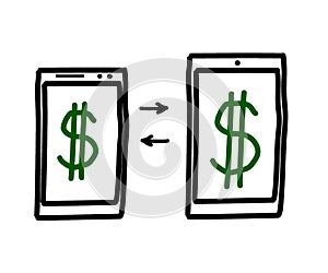 Smartphone on a white background. Dollar. Vector