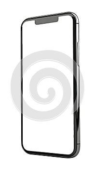 Smartphone with white blank screen mockup isolated on white background