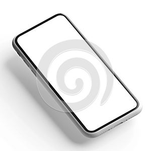 Smartphone with white blank screens mockup on white background with shadow. Smartphone business mockup