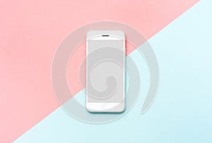 Smartphone,white mobile phone on colorful background.flat lay