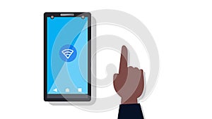 Smartphone with wifi icon and hand vector illustration.Technology conecting with phone concept photo