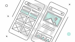 Smartphone with wireframe design, app development and UI design vector design Generative AI