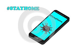 Smartphone with words on display StayHome