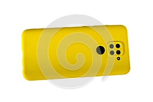 Smartphone in a yellow case isolate on a white background.