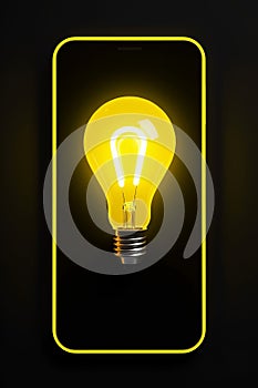 Smartphone with a yellow light bulb AI generated photo