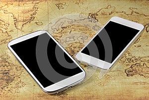 Smartphoneon a world map