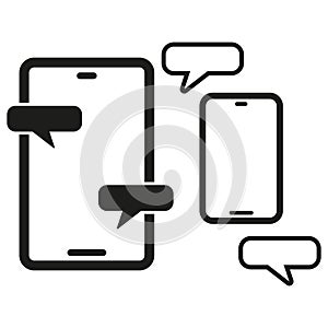 Smartphones with chat bubbles. Mobile communication concept. Messaging icons. Vector illustration. EPS 10.