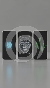 Smartphones displaying biometric identification methods for security access