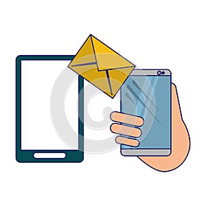 Smartphones email sending symbol blue lines