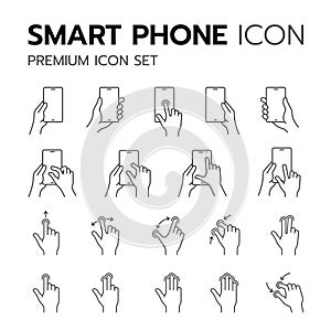 Smartphones. Linear icons for a mobile app user interface or manual.