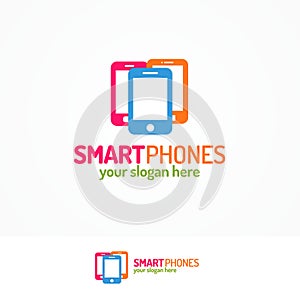 Smartphones logo set with silhouette three phones