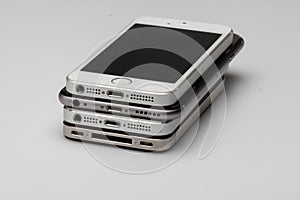Smartphones are piled up together,