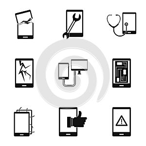 Smartphones service icon set, simple style