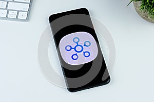 SmartThings app logo on a smartphone screen.