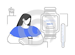 Smartwatch body temperature monitoring abstract concept vector illustration.