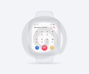 Smartwatch calendar planner app concept, Activity calendar clock UI UX, Wristwatch calendar schedule agenda annual planning meet