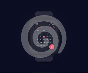 Smartwatch calendar planner app concept, Activity calendar template UI UX, Wristwatch calendar schedule agenda annual planning