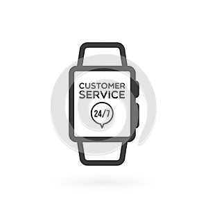 Smartwatch customer service 24/7 illustration. Concept of 24/7, open 24 hours, support, assistance, contact, customer service.