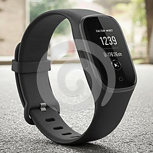 Smartwatch featuring a rectangular, sleek black case with a touch screen displaying