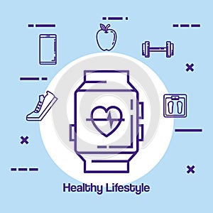 Smartwatch with fitness and healthy lifestyle icons