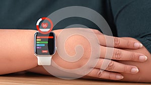 Smartwatch with a health app icon on the screen.Healthcare and technology concept