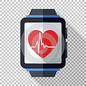 Smartwatch with health or fitness application icon. Smart watch icon in flat style on transparent background