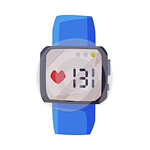 Smartwatch with Heart Rate Healthcare App, Portable Pulse Tracker with Touchscreen, Sport Equipment Vector Illustration