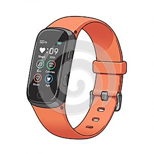 Smartwatch illustration featuring a sleek black rectangular display and an orange