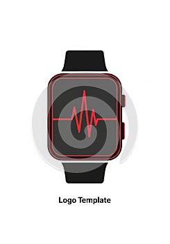 Smartwatch illustration with a rectangular black face and a red