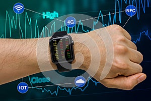 Smartwatch in Investment Business Concept Showing Stock Price vi