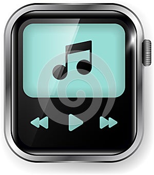 Smartwatch Music Player Interface with Play, Pause, and Skip Buttons photo