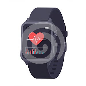 Smartwatch with a rectangular design, featuring a dark band and body. The screen