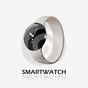 Smartwatch. Round watch. Digital wearable. Fitness tracker. Vector illustration.