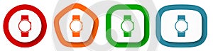 Smartwatch, smart watch vector icon set, flat design buttons on white background