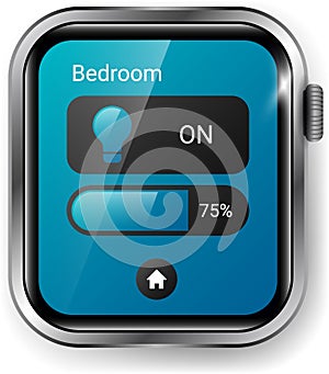 Smartwatch UI Controlling Smart Lamp Brightness with Modern Blue Design photo